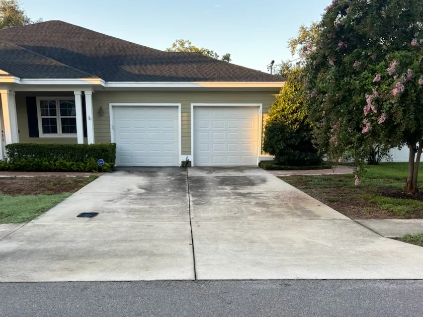 Before: dirt-stained two-car concrete driveway in Tampa